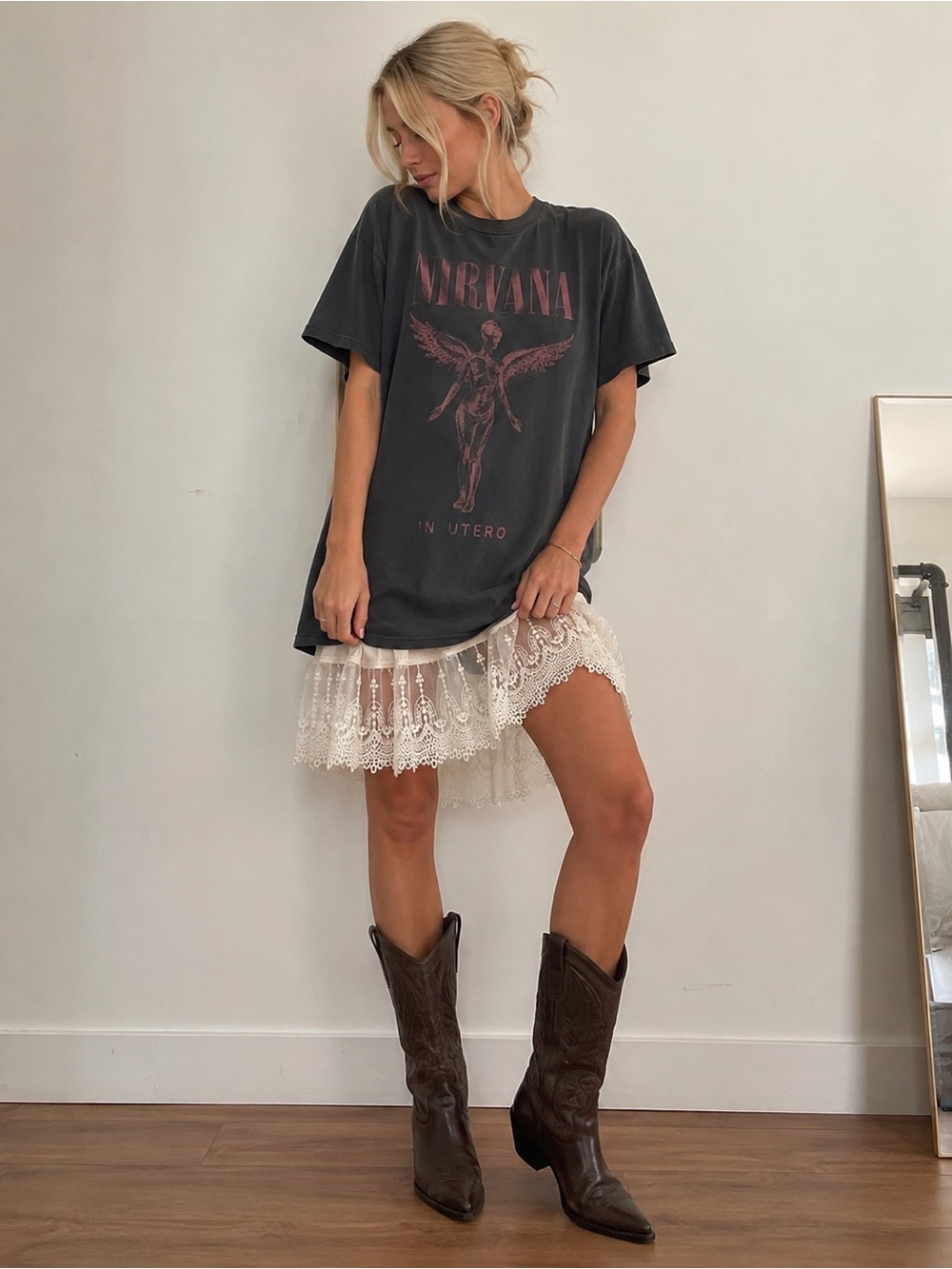 White Lace Mini Slip Skirt‎ Women's Elastic Waist Layering Slip Boho Coquette